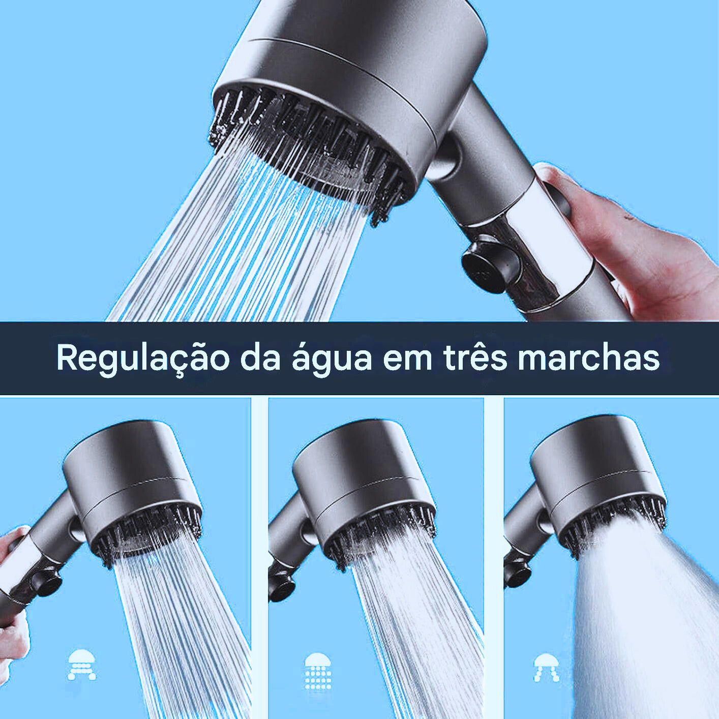 Cabeça de Chuveiro de Alta Pressão com Dentes de Silicone para uma Lavagem Completa da Cabeça aos Pés.