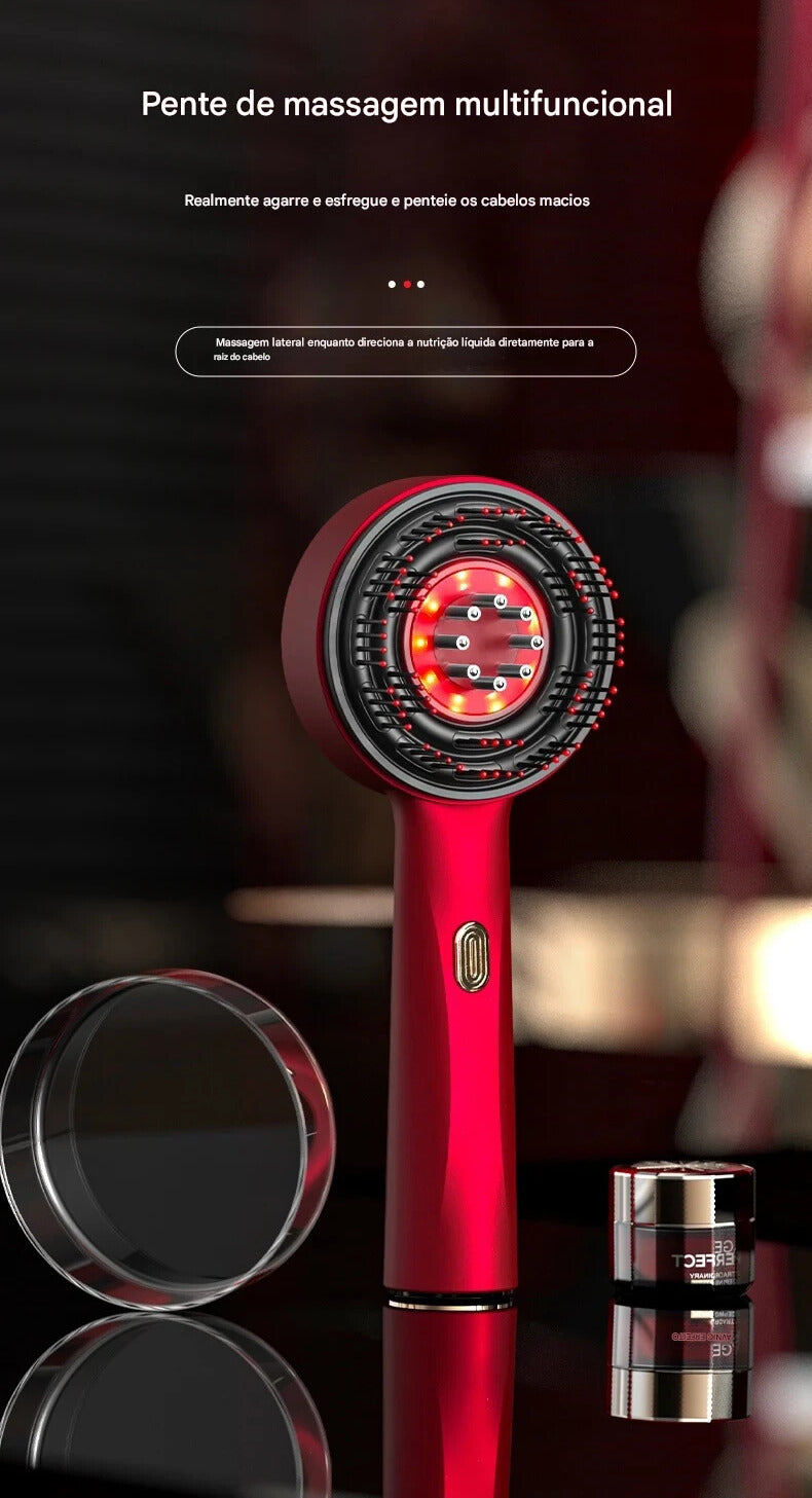 Escova e massageadora de cabeça para relaxamento do couro cabeludo e crescimento capilar, portátil a laser, terapia de luz.