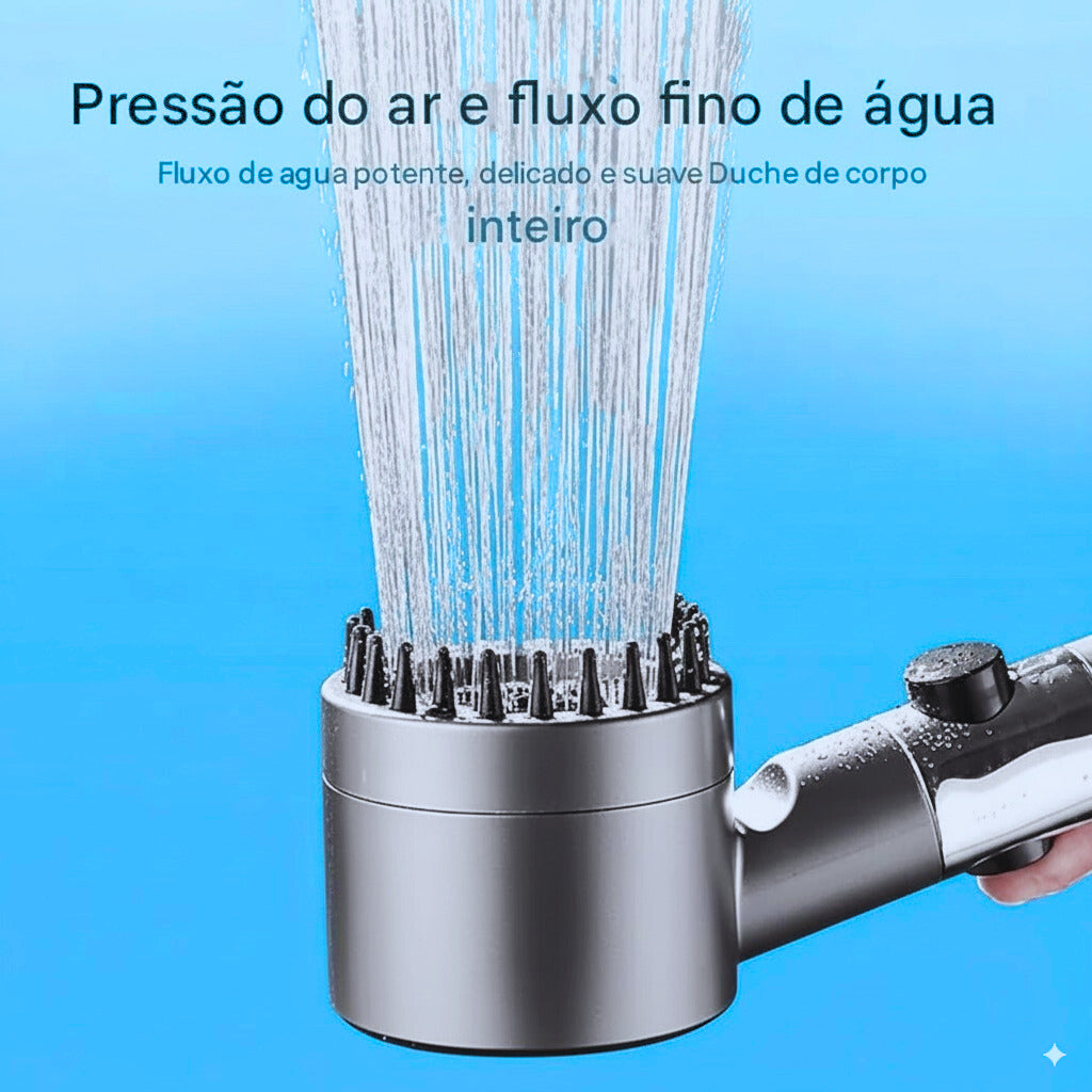Cabeça de Chuveiro de Alta Pressão com Dentes de Silicone para uma Lavagem Completa da Cabeça aos Pés.