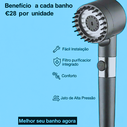 Cabeça de Chuveiro de Alta Pressão com Dentes de Silicone para uma Lavagem Completa da Cabeça aos Pés.